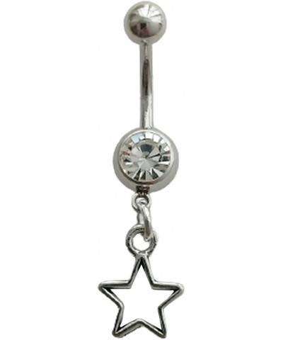 Cute Star Belly Button Ring, Simple Surgical Stainless Steel 14G Navel Barbell Ring with Dangle Pendant, Fashion Piercing Bod...