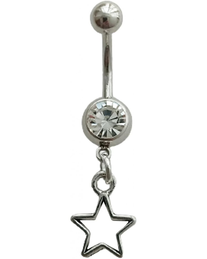 Cute Star Belly Button Ring, Simple Surgical Stainless Steel 14G Navel Barbell Ring with Dangle Pendant, Fashion Piercing Bod...