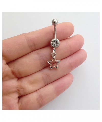 Cute Star Belly Button Ring, Simple Surgical Stainless Steel 14G Navel Barbell Ring with Dangle Pendant, Fashion Piercing Bod...