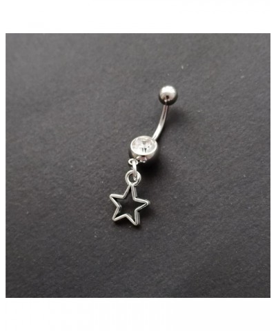 Cute Star Belly Button Ring, Simple Surgical Stainless Steel 14G Navel Barbell Ring with Dangle Pendant, Fashion Piercing Bod...