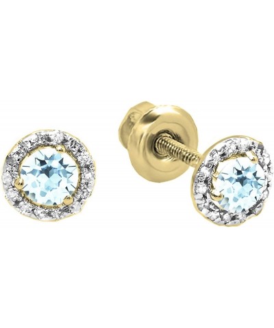 14K 4 MM Each Round Gemstone & Diamond Ladies Halo Style Stud Earrings, Yellow Gold Aquamarine $88.40 Earrings