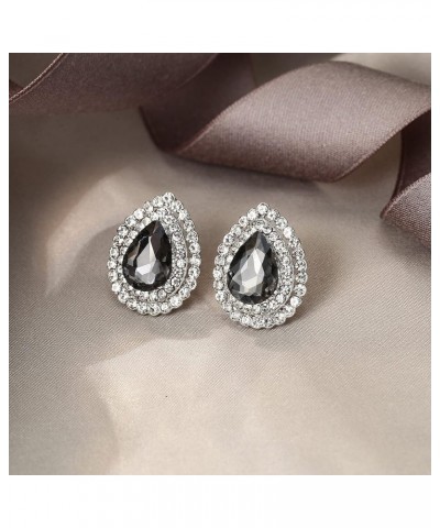 Wedding Austrian Crystal Stud Earrings for Bride, Elegant Teardrop Rhinestone Earrings Jewelry for Women Girls Grey Silver-To...