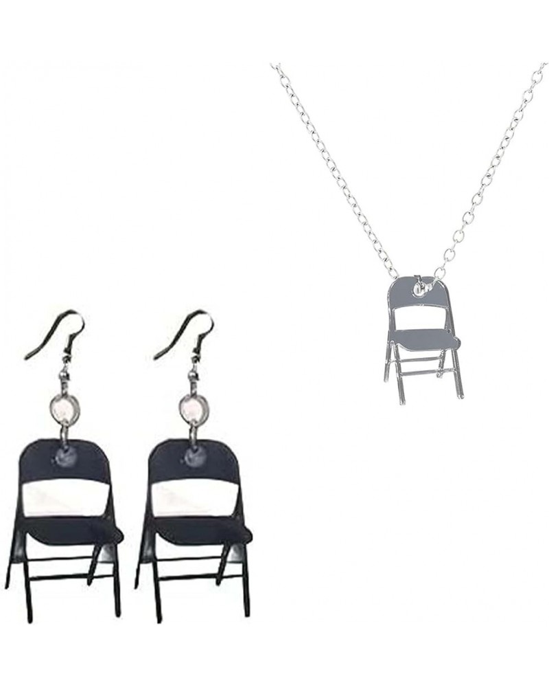 Folding Chair Earrings, Chair Earrings, Funny Fight Acrylic Chair Earrings, Chair Earrings For Women BLACK+SILVER NECKLACE $9...