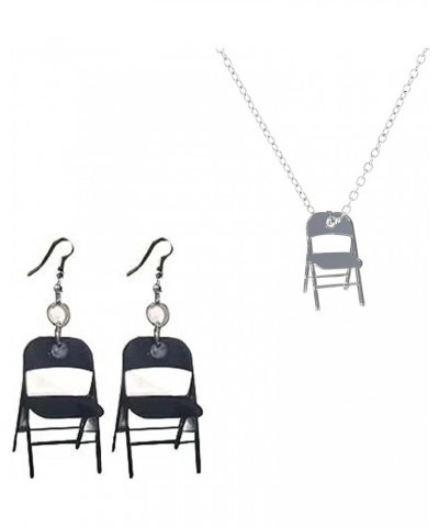 Folding Chair Earrings, Chair Earrings, Funny Fight Acrylic Chair Earrings, Chair Earrings For Women BLACK+SILVER NECKLACE $9...