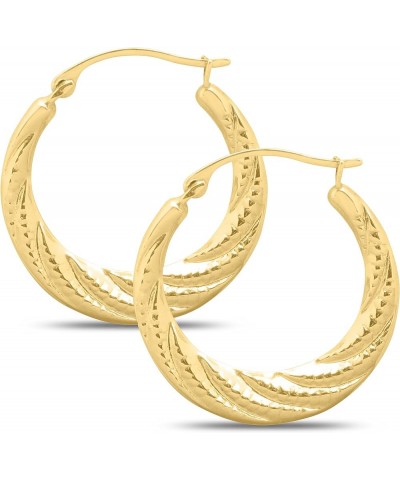 14K Yellow Gold Patterned Hinged Fancy Statement Hoop Earrings - Assorted Designs and Sizes 20.5MM ( 0.81" ) Diameter Round B...