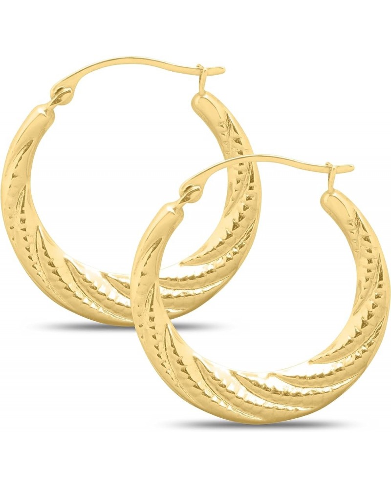 14K Yellow Gold Patterned Hinged Fancy Statement Hoop Earrings - Assorted Designs and Sizes 20.5MM ( 0.81" ) Diameter Round B...