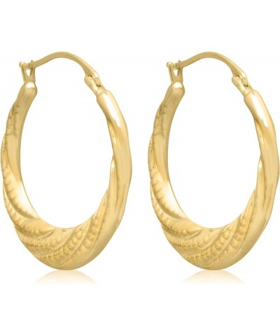 14K Yellow Gold Patterned Hinged Fancy Statement Hoop Earrings - Assorted Designs and Sizes 20.5MM ( 0.81" ) Diameter Round B...