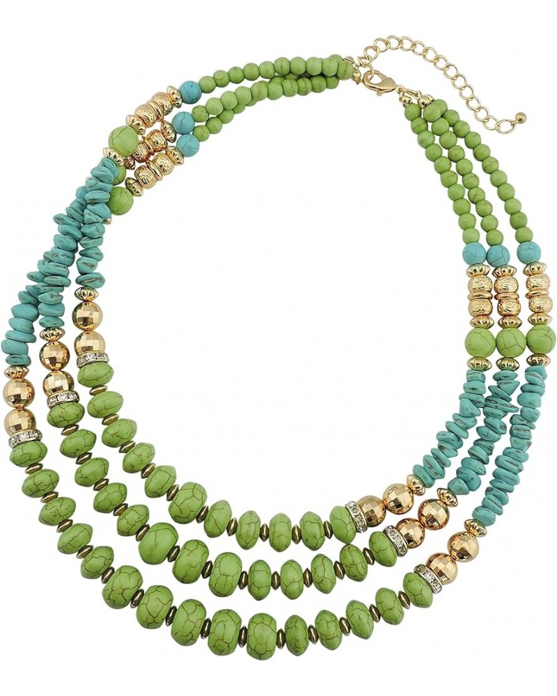 Statement 3 Strand Turquoise Colorful Chunky Necklace for Women Gifts turquoise+greenery $11.01 Necklaces