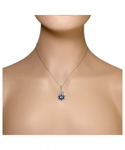 925 Sterling Silver Baguette White Blue CZ Star of David Hamsa Pendant Necklace White $27.50 Necklaces