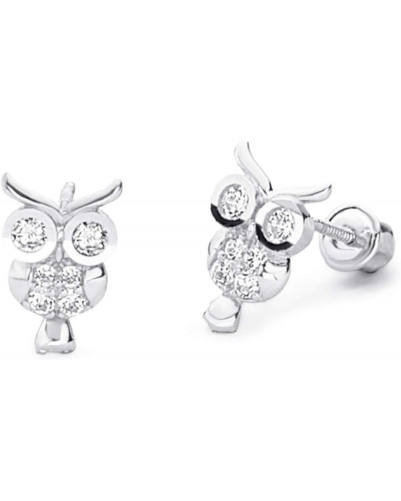 14k Yellow OR White Gold Owl Stud Earrings with Screw Back White Gold $40.50 Earrings