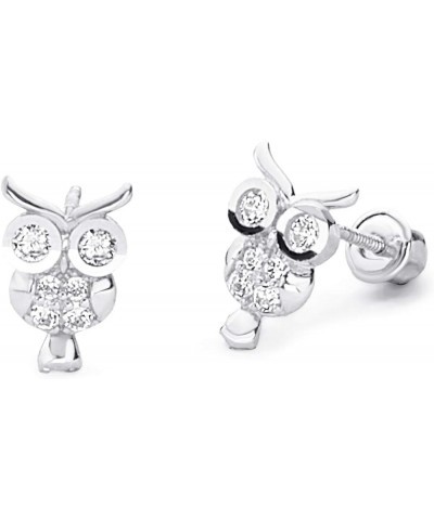 14k Yellow OR White Gold Owl Stud Earrings with Screw Back White Gold $40.50 Earrings