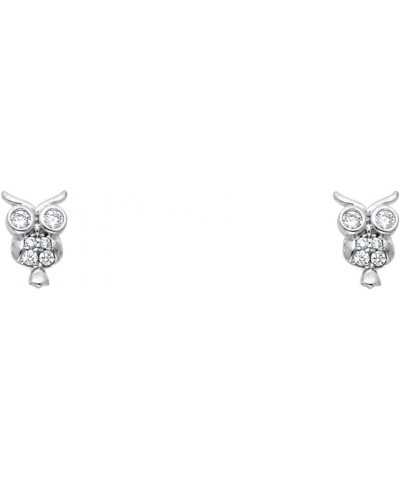 14k Yellow OR White Gold Owl Stud Earrings with Screw Back White Gold $40.50 Earrings