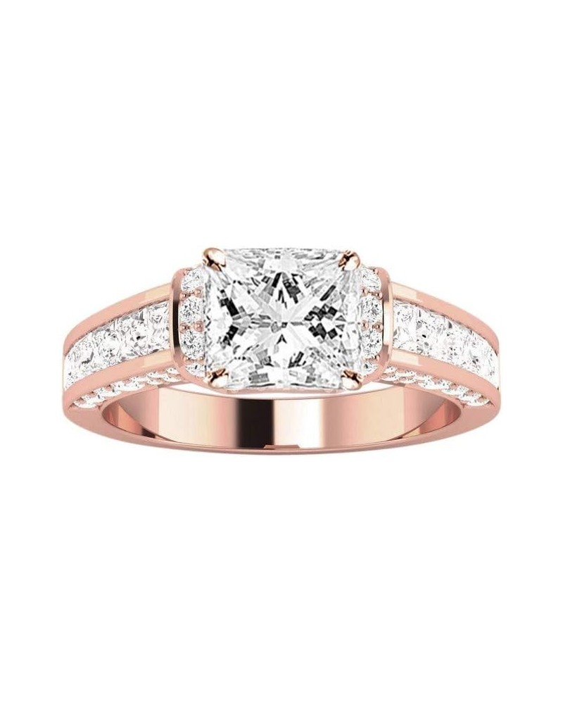 3-5 Carat 14K White Gold LAB GROWN DIAMOND Contemporary Channel Set Princess And Pave Round Cut Cushion Cut Diamond Engagemen...