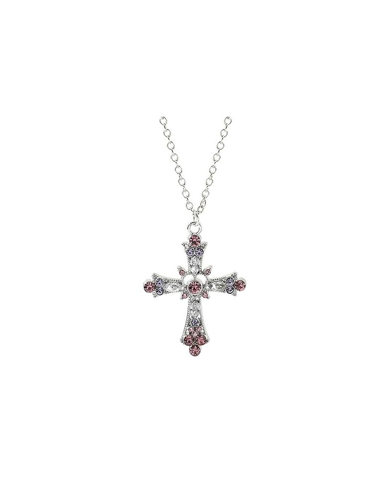 Gothic Diamond Cross Necklace Dainty Red Crystal Cross Necklace Punk Inlaid Zircon Cross Choker Necklace Vintage Religious Cr...