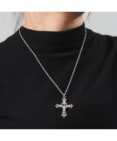 Gothic Diamond Cross Necklace Dainty Red Crystal Cross Necklace Punk Inlaid Zircon Cross Choker Necklace Vintage Religious Cr...