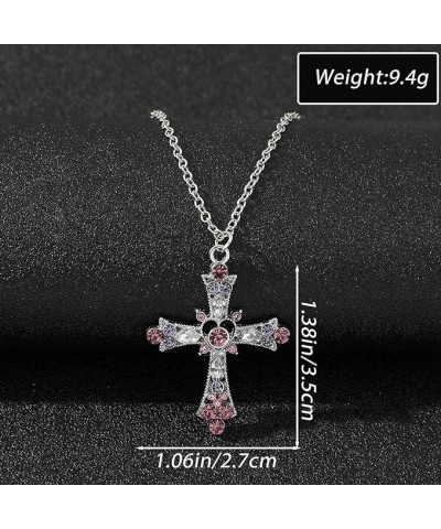 Gothic Diamond Cross Necklace Dainty Red Crystal Cross Necklace Punk Inlaid Zircon Cross Choker Necklace Vintage Religious Cr...