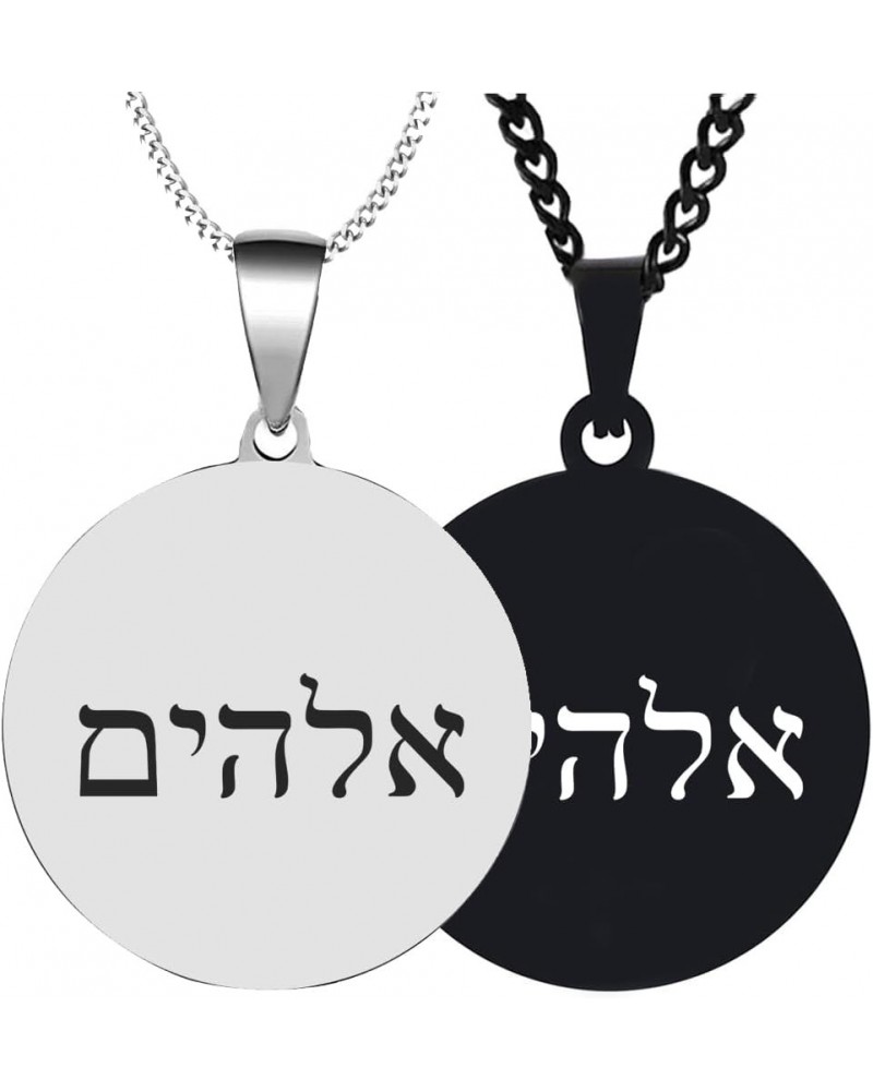 2PCS Engraved Silver Stainless Steel Pendant Necklace Chain Elohim God Laser Handmade Silver+Black $6.90 Necklaces