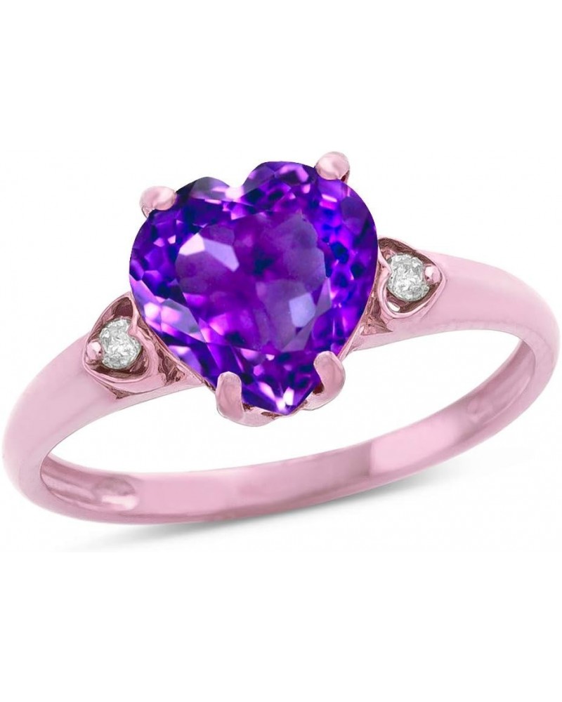 10k Rose Gold Heart Shaped 8mm Engagement Promise Wedding Ring Amethyst $102.59 Rings