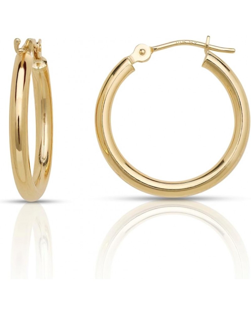 14k Yellow Gold Bright Polished Hoop Earrings (12-50x2.0mm), Piercing to Lobe, Upper-Lobe for a Woman, Man, or Teens 18mm(0.7...