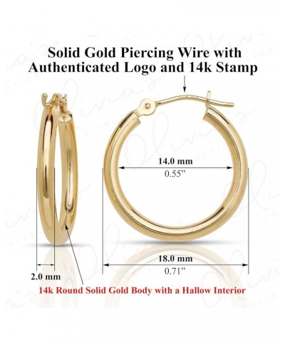 14k Yellow Gold Bright Polished Hoop Earrings (12-50x2.0mm), Piercing to Lobe, Upper-Lobe for a Woman, Man, or Teens 18mm(0.7...