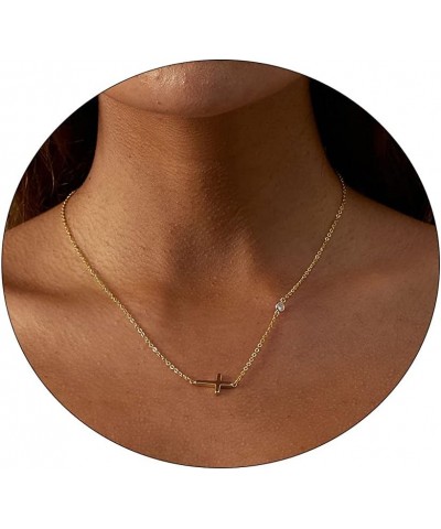 Dainty Cross Necklace for Women 14K Gold Plated Cross Pendant Necklaces Tiny Sideways Cross CZ Diamond Nekclace Delicate Ever...