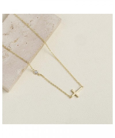 Dainty Cross Necklace for Women 14K Gold Plated Cross Pendant Necklaces Tiny Sideways Cross CZ Diamond Nekclace Delicate Ever...