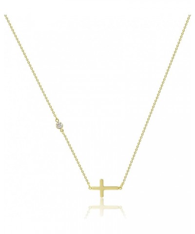 Dainty Cross Necklace for Women 14K Gold Plated Cross Pendant Necklaces Tiny Sideways Cross CZ Diamond Nekclace Delicate Ever...