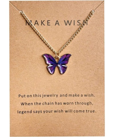 2Pcs Butterfly Pendant Necklace with Gift Card, Beautiful Silver Tone Blue Purple Link Chain Necklace for Women Teen Girls In...