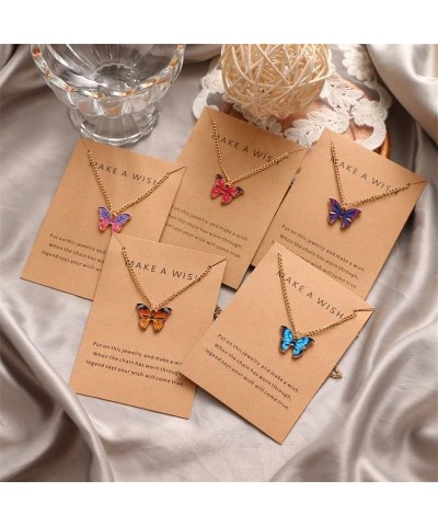 2Pcs Butterfly Pendant Necklace with Gift Card, Beautiful Silver Tone Blue Purple Link Chain Necklace for Women Teen Girls In...