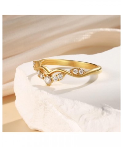 Solid 10K/14K/18K Gold Marquise Shape/V-shaped Curved Chevron Leaf Rings for Women,Moissanite Stackable Rings Wedding Band St...