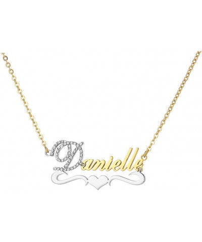 Custom Gold My Name Necklace Plate Dainty Initial Necklace Personalized Customizable Short Crystal Necklaces for Women Daniel...