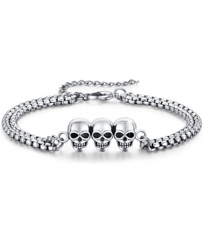 Skull Jewelry Set 925 Sterling Silver Skull Huggie Hoop Earrings Skull Necklace Skeleton Bracelet Goth Jewelry Halloween Jewe...