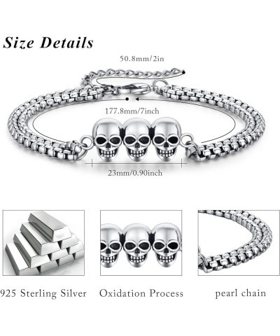 Skull Jewelry Set 925 Sterling Silver Skull Huggie Hoop Earrings Skull Necklace Skeleton Bracelet Goth Jewelry Halloween Jewe...