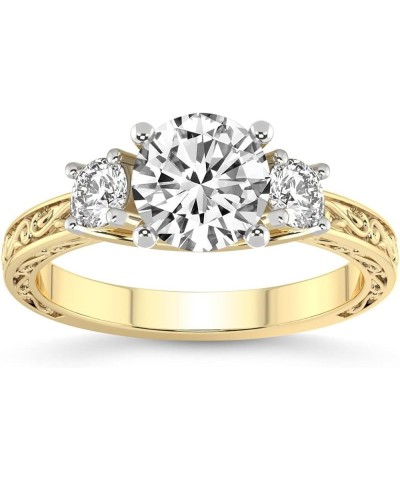 1-5 ct IGI Certified Lab Grown Diamond Ring | 14K Or 18K White, Yellow Or Rose Gold | Valencia Three Stone Vintage Ring | FG-...