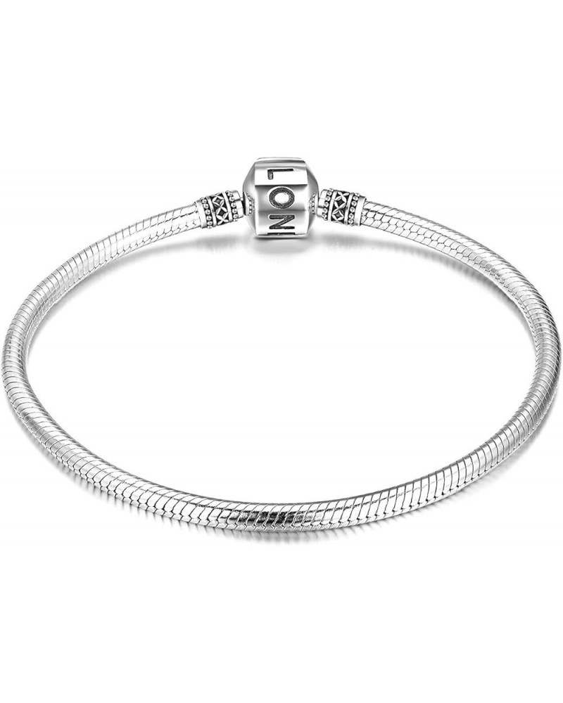 Genuine Charm Bracelet 925 Sterling Silver Snake Chain Bangle Barrel Clasp Jewelry Fit Charm Birthday Gift for Women 8.3 inch...