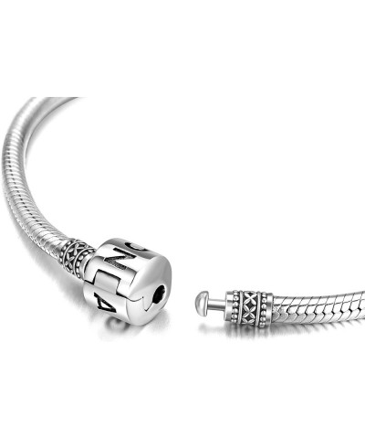 Genuine Charm Bracelet 925 Sterling Silver Snake Chain Bangle Barrel Clasp Jewelry Fit Charm Birthday Gift for Women 8.3 inch...