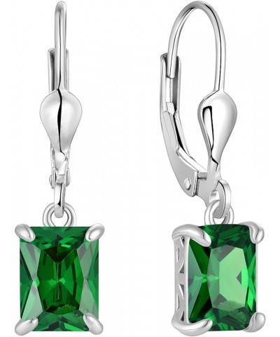 Solitaire Dangle Drop Earrings Sterling Silver Leverback Earrings 6X8MM Square Birthstone Jewelry 05-emerald-May $33.14 Earrings