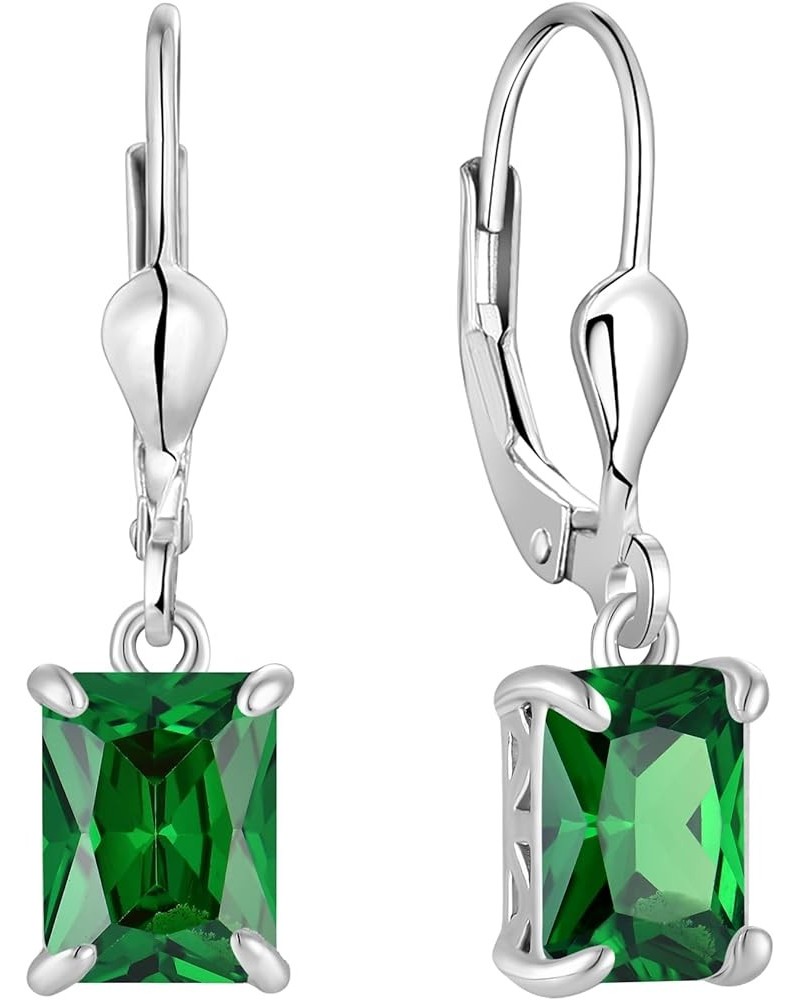 Solitaire Dangle Drop Earrings Sterling Silver Leverback Earrings 6X8MM Square Birthstone Jewelry 05-emerald-May $33.14 Earrings