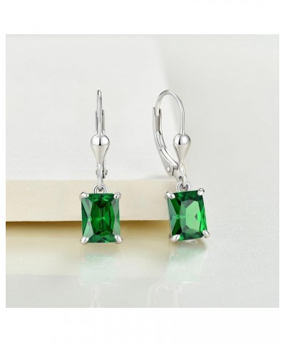 Solitaire Dangle Drop Earrings Sterling Silver Leverback Earrings 6X8MM Square Birthstone Jewelry 05-emerald-May $33.14 Earrings