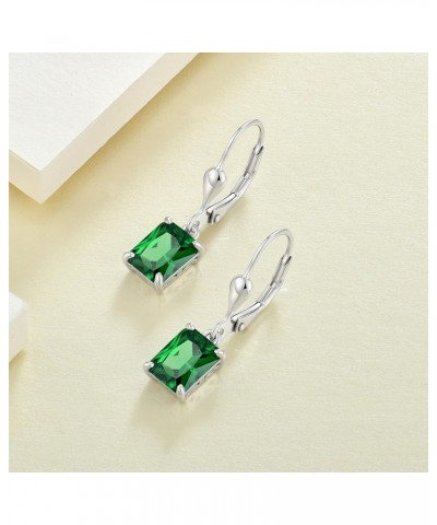 Solitaire Dangle Drop Earrings Sterling Silver Leverback Earrings 6X8MM Square Birthstone Jewelry 05-emerald-May $33.14 Earrings