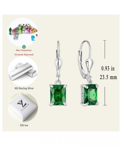 Solitaire Dangle Drop Earrings Sterling Silver Leverback Earrings 6X8MM Square Birthstone Jewelry 05-emerald-May $33.14 Earrings