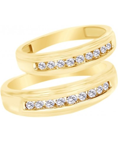 White Natural Diamond His and Hers Wedding Band Ring Set 14K Yellow Gold (0.38 Cttw) Men Size - 9 Women Size - 8 $434.24 Sets