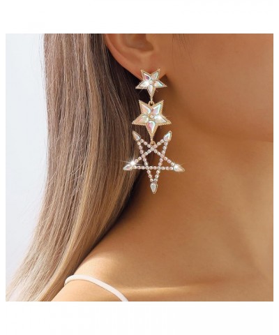 Statement Star Earrings Dangle Rhinestone Big Star Stud Drop Earrings Star Hoop Earrings for Women Girls 3 Star $5.50 Earrings