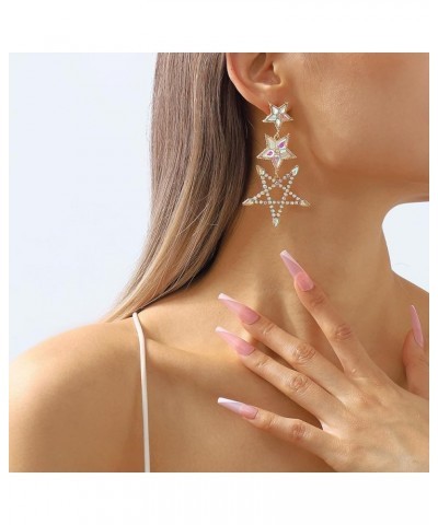 Statement Star Earrings Dangle Rhinestone Big Star Stud Drop Earrings Star Hoop Earrings for Women Girls 3 Star $5.50 Earrings