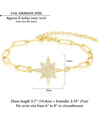 Stainless Steel Adjustable Link Chain Cubic Zirconia Multi Charm Bracelets for Women Teen Girls North Star CZ - Gold $10.59 B...