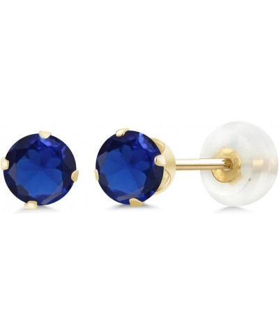 10K Yellow Gold Blue Created Sapphire Stud Earrings For Women (1.20 Cttw, Round 5MM) $37.60 Earrings