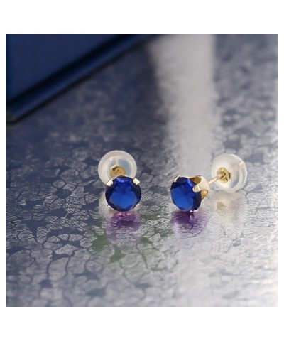 10K Yellow Gold Blue Created Sapphire Stud Earrings For Women (1.20 Cttw, Round 5MM) $37.60 Earrings