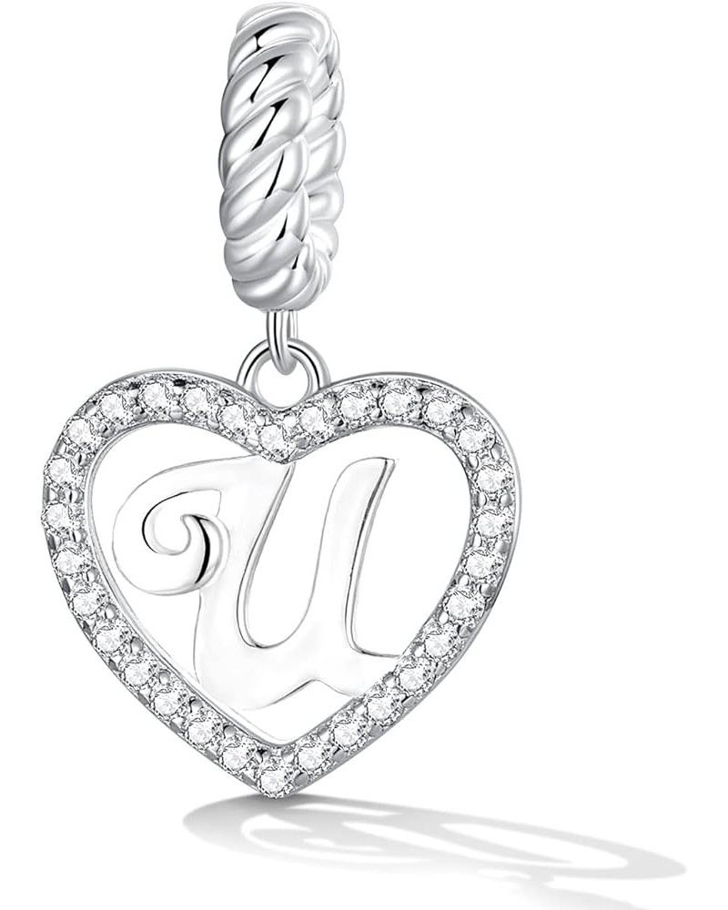 925 Sterling Silver Heart Letter Bead Charms Fits Bracelets and Necklaces | Initial Pendant Charms Paved with Cubic Zirconia ...