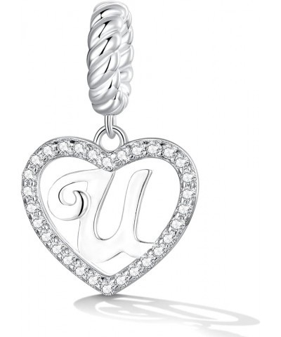 925 Sterling Silver Heart Letter Bead Charms Fits Bracelets and Necklaces | Initial Pendant Charms Paved with Cubic Zirconia ...