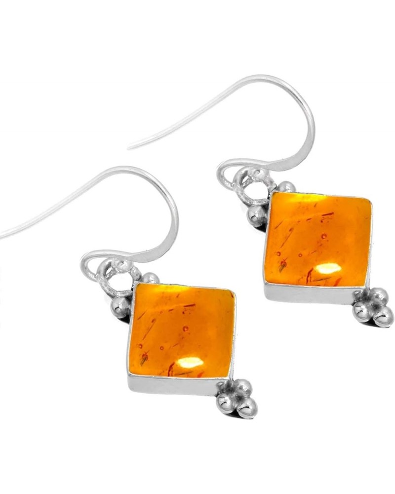 925 Sterling Silver Handmade Drop Dangle Earring for Women Gemstone Costume Silver Jewelry for Gift (98557_E) Amber $21.74 Ea...